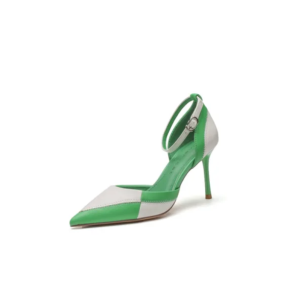 Fashion Two Tone Khaki Street Wear Womens Shoes 2022 8 cm Stiletto Heels Ankle Strap Pointed Toe Womens Shoes High Heels