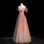 Charmant Pink Farbverlauf Ballkleider 2022 A Linie Off Shoulder Kurze Ärmel Rückenfreies Perlenstickerei Perle Pailletten Lange Festliche Kleider