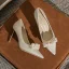 Schöne Beige Abend Satin Pumps 2022 Perle 8 cm Stilettos Spitzschuh Pumps Hochhackige