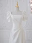 Élégant Blanche Satin Robe De Bal 2023 Princesse Encolure Carrée Gonflée Manches Courtes Dos Nu Train De Balayage Promo Robe De Ceremonie
