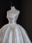 Vintage / Retro White Lace Flower Satin Wedding Dresses 2025 Ball Gown Strapless Sleeveless Backless Court Train Wedding