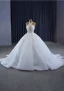 Luxury / Gorgeous White Handmade  Beading Pearl Sequins Wedding Dresses 2023 Ball Gown Halter Sleeveless Backless Floor-Length / Long Wedding