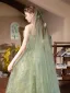 Flower Fairy Sage Green Appliques A-Line / Princess Prom Dresses 2025 Strapless Sleeveless Backless Floor-Length / Long Prom Formal Dresses