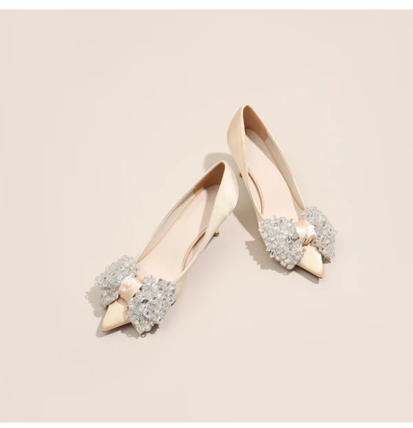 Chic / Beautiful Black Rhinestone Bow Pumps Prom 2022 Leather 6 cm Stiletto Heels Pointed Toe Pumps High Heels
