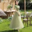 Modest / Simple Sage Green Bow Bridesmaid Dresses 2022 A-Line / Princess Short Sleeve Backless Floor-Length / Long Bridesmaid Wedding Party Dresses