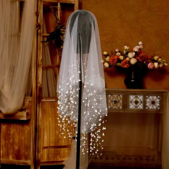 Unique Blanche Fait Main Fleur Perle 1 M Tulle Voile De Mariée 2025
