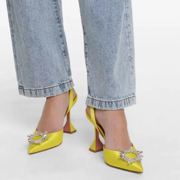 Chic / Beautiful Orange Casual Rhinestone Satin Womens Sandals 2022 8 cm Thick Heels Pointed Toe Sandals High Heels