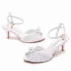 Elegant White Pearl Wedding Shoes 2023 Wedding Ankle Strap 6 cm Stiletto Heels Open / Peep Toe Sandals High Heels
