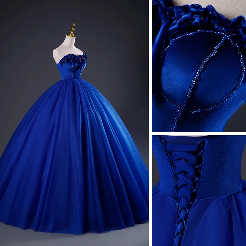 strapless open back dress Royal Blue Lace Applique Homecoming Dresses Backless Short Prom Dress ARD1697 main image 1