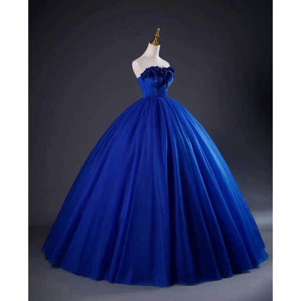 Vintage / Retro Royal Blue Beading Prom Dresses 2023 Ball Gown Strapless Sleeveless Backless Floor-Length / Long Prom Formal Dresses