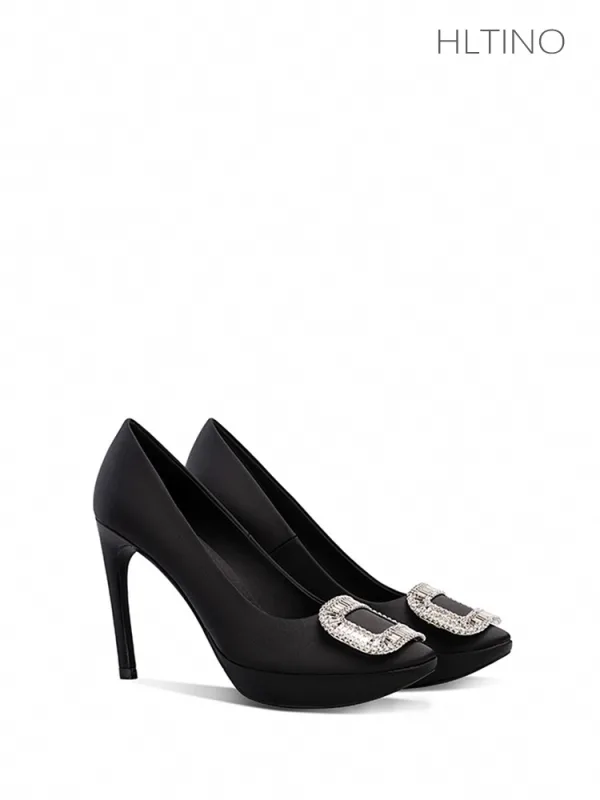 Mooie / Prachtige Zwarte Rhinestone Gala Pumps 2025 10 cm Naaldhakken / Stiletto Spitse Neus Pumps Hoge Hakken