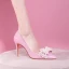 Sjarmerende Sukkertøyrosa Aften Perle Sløyfe Pumps 2024 Lær 8 cm Stiletthæler Spisse Pumps Høyhælte