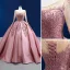 High-end Vintage / Retro Candy Pink Beading Pearl Sequins Prom Dresses 2022 Satin Ball Gown Scoop Neck Long Sleeve Backless Court Train Prom Formal Dresses
