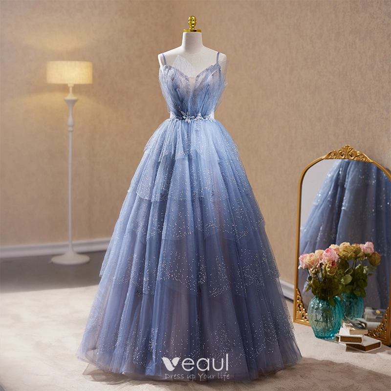 Sexy Sky Blue Beading Rhinestone Evening Dresses 2023 A-Line / Princess Spaghetti Straps Sleeveless Backless Floor-Length / Long Evening Party Formal Dresses Sexy Sky Blue Beading Rhinestone Evening Dresses 2023 A-Line / Princess Spaghetti Straps Sleeveless Backless Floor-Length / Long Evening Party Formal Dresses