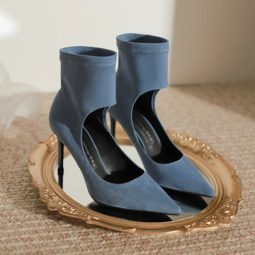 Mooie Prachtige Oceaan Blauw Straatkleding Winter Suede Pumps 2023 Leer 8 Cm Naaldhakken Stiletto Spitse Neus Pumps Hoge Hakken