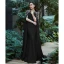 Vintage / Retro Yellow Rhinestone Prom Dresses 2024 Trumpet / Mermaid Scoop Neck Long Sleeve Floor-Length / Long Formal Dresses