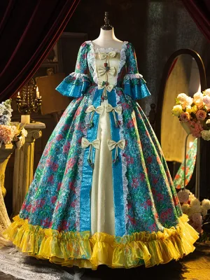 Médiévale Vintage Originale Multi Couleurs Paillettes Noeud Cosplay Lolita Robe De Bal 2024 Robe Boule Encolure Dégagée 1 2 Manches Dos Nu Longue Robe De Ceremonie