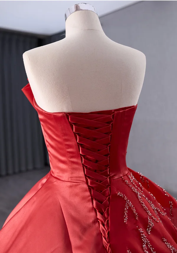 High-end Red Beading Prom Dresses 2024 Ball Gown Strapless Sleeveless Backless Court Train Prom Formal Dresses
