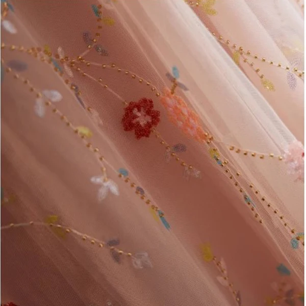 Flower Fairy Blushing Pink Sequins Prom Dresses 2023 A-Line / Princess Square Neckline Puffy Long Sleeve Backless Floor-Length / Long Prom Formal Dresses