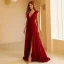 Chic / Beautiful Burgundy Split Front Prom Dresses 2022 A-Line / Princess V-Neck Sleeveless Backless Floor-Length / Long Prom Formal Dresses