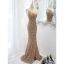 Sexy Gold Perlenstickerei Pailletten Abendkleider 2023 Meerjungfrau One-Shoulder Ärmellos Rückenfreies Gespaltete Front Lange Abend Festliche Kleider
