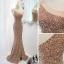 Sexy Gold Perlenstickerei Pailletten Abendkleider 2023 Meerjungfrau One-Shoulder Ärmellos Rückenfreies Gespaltete Front Lange Abend Festliche Kleider