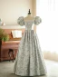 Classy Sage Green Printing Prom Dresses 2024 A-Line / Princess Scoop Neck Puffy Short Sleeve Backless Floor-Length / Long Prom Formal Dresses