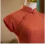 Chinese style Orange Tea-length Cheongsam 2024 Trumpet / Mermaid High Neck Short Sleeve Prom