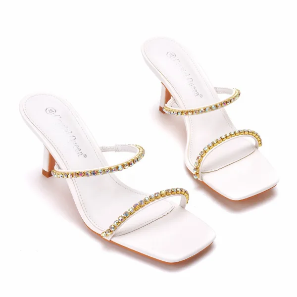 Sexy White Cocktail Party Womens Sandals 2022 Multi-Colors Rhinestone 7 cm Stiletto Heels Open / Peep Toe Sandals High Heels