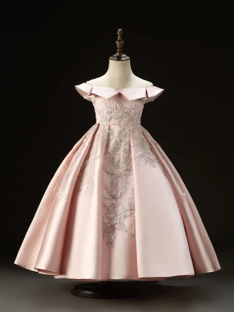Vintage Originale Rougissant Rose Perlage Paillettes Satin Anniversaire Robe Ceremonie Fille 2024 Robe Boule Encolure Dégagée Sans Manches Dos Nu Longue