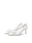 Elegant White Satin Appliques Rhinestone Wedding Shoes 2024 8 cm Stiletto Heels Pointed Toe Wedding Pumps High Heels