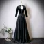 Vintage / Retro Black Lace Flower Satin Mother Of The Bride Dresses 2025 A-Line / Princess Scoop Neck Long Sleeve Backless Floor-Length / Long