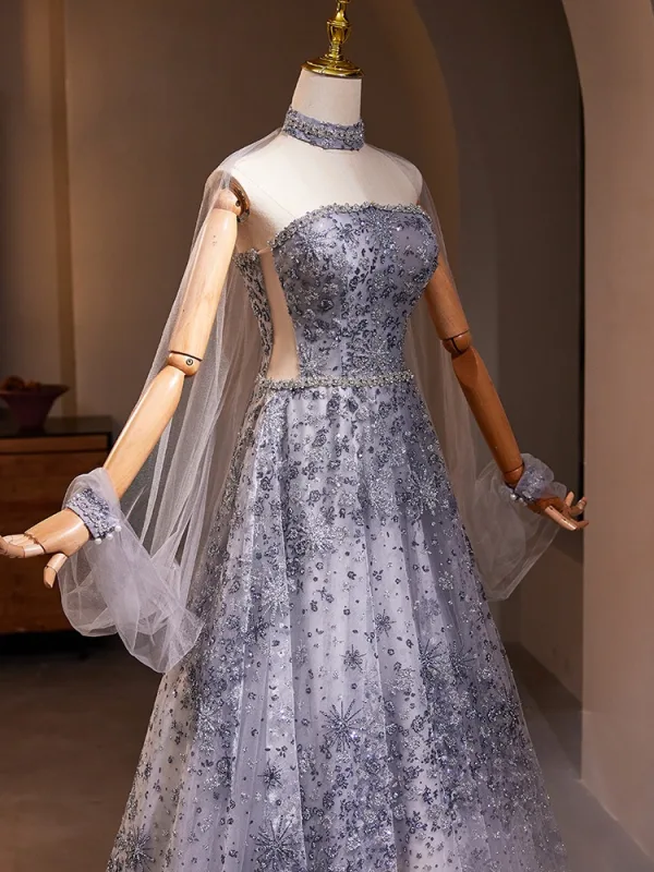 Charming Lavender Beading Rhinestone Prom Dresses 2024 A-Line / Princess Strapless Sleeveless Backless Floor-Length / Long Prom Formal Dresses