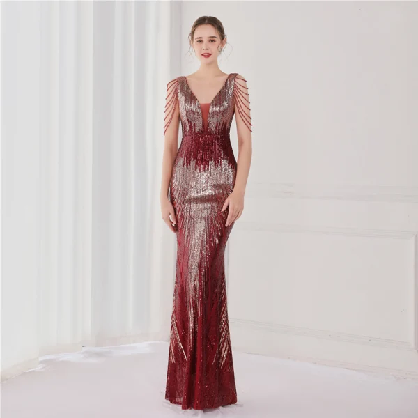 Scintillantes Blanche Paillettes Robe De Soirée 2022 Trompette / Sirène V-Cou Perlage Gland Sans Manches Dos Nu Longue Soirée Robe De Ceremonie