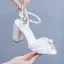 Elegante Weiß Perle Brautschuhe 2024 Hochzeit Knöchelriemen 9 cm Thick Heels Peeptoes Sandaletten Hochhackige
