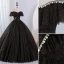 Charming Black Glitter Pearl Rhinestone Prom Dresses 2023 Ball Gown Off-The-Shoulder Sleeveless Backless Floor-Length / Long Prom Formal Dresses
