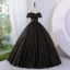Charming Black Glitter Pearl Rhinestone Prom Dresses 2023 Ball Gown Off-The-Shoulder Sleeveless Backless Floor-Length / Long Prom Formal Dresses