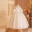 Elegant Ivory Satin Beading Bow Flower Girl Dresses 2024 Ball Gown Birthday Strapless Short Sleeve Backless Tea-length