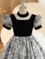 Chic / Beautiful Black Birthday Flower Girl Dresses A-Line / Princess 2023 Square Neckline Puffy Short Sleeve Floor-Length / Long Flower Girl Dresses