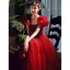Chic / Belle Bordeaux Perlage Paillettes Robe De Bal 2022 Princesse Bustier Gonflée Manches Courtes Dos Nu Longue Robe De Ceremonie