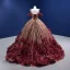 High-end Glitter Burgundy Sequins Appliques Prom Dresses 2022 Ball Gown V-Neck Short Sleeve Backless Court Train Formal Dresses