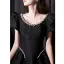 Fashion Black Rhinestone Short Evening Dresses Party Dresses 2022 A-Line / Princess Scoop Neck Puffy Short Sleeve Backless Evening Party Formal Dresses