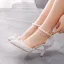 Charmant Blanche Perle Chaussure De Mariée 2022 Bride Cheville 9 cm Talons Aiguilles À Bout Pointu Mariage Talons Hauts