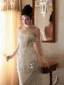 Sexy Bling Bling Ivoire Perlage Perle Paillettes Robe De Soirée 2026 Trompette / Sirène De l'épaule Sans Manches Dos Nu Train De Balayage Soirée Robe De Ceremonie