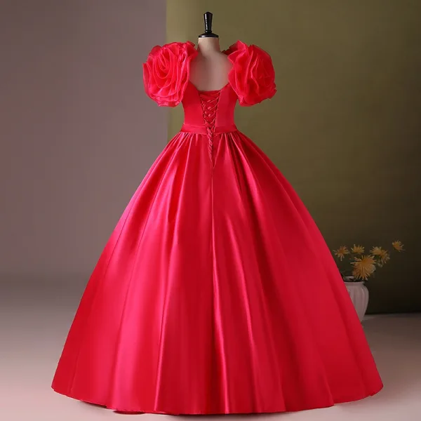 Medieval Fuchsia Rhinestone Appliques Prom Dresses 2024 Satin Ball Gown Scoop Neck Sleeveless Backless Floor-Length / Long Prom Formal Dresses