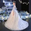 Charming Ivory Prom Flower Girl Dresses 2022 Ball Gown High Neck 1/2 Sleeves Beading Pearl Sequins Floor-Length / Long Flower Girl Dresses
