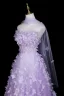 Flower Fairy Lavender Appliques Prom Dresses 2025 A-Line / Princess Strapless Sleeveless Backless Floor-Length / Long Formal Dresses