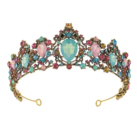 Vintage Multifarben Strass Legierung Diadem Haarschmuck Braut 2023 Hochzeit