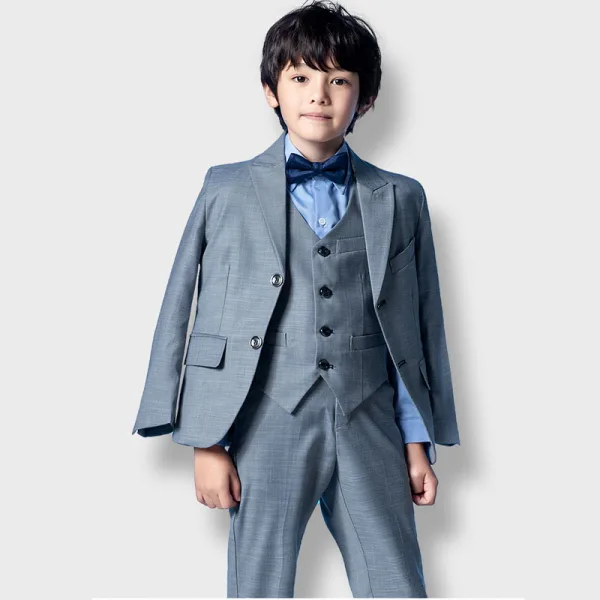 Fashion Navy Blue 5-piece Long Sleeve Boys Wedding Suits 2022 Coat Pants Shirt Tie Vest Wedding