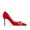 Chic / Beautiful Red Rhinestone Bow Evening Party Pumps 2024 Leather 8 cm Stiletto Heels Pointed Toe Pumps High Heels